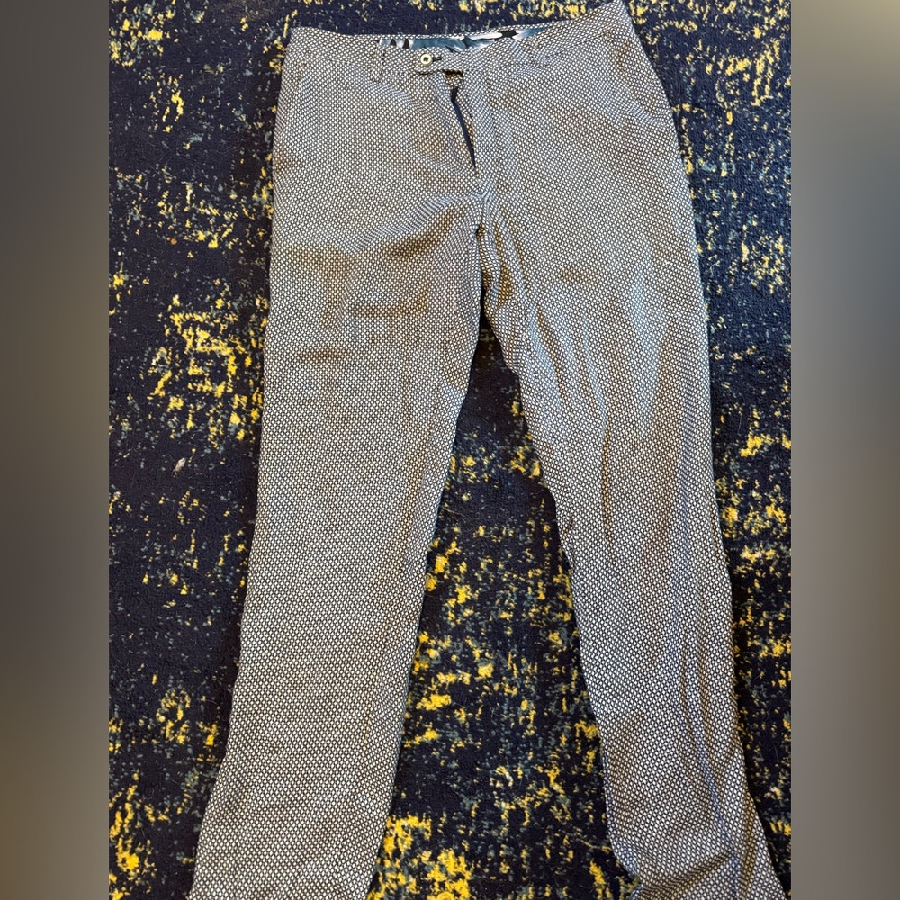 W30/32L Paisley & Grey Patterned Skinny Trousers - Linen-Poly Blend